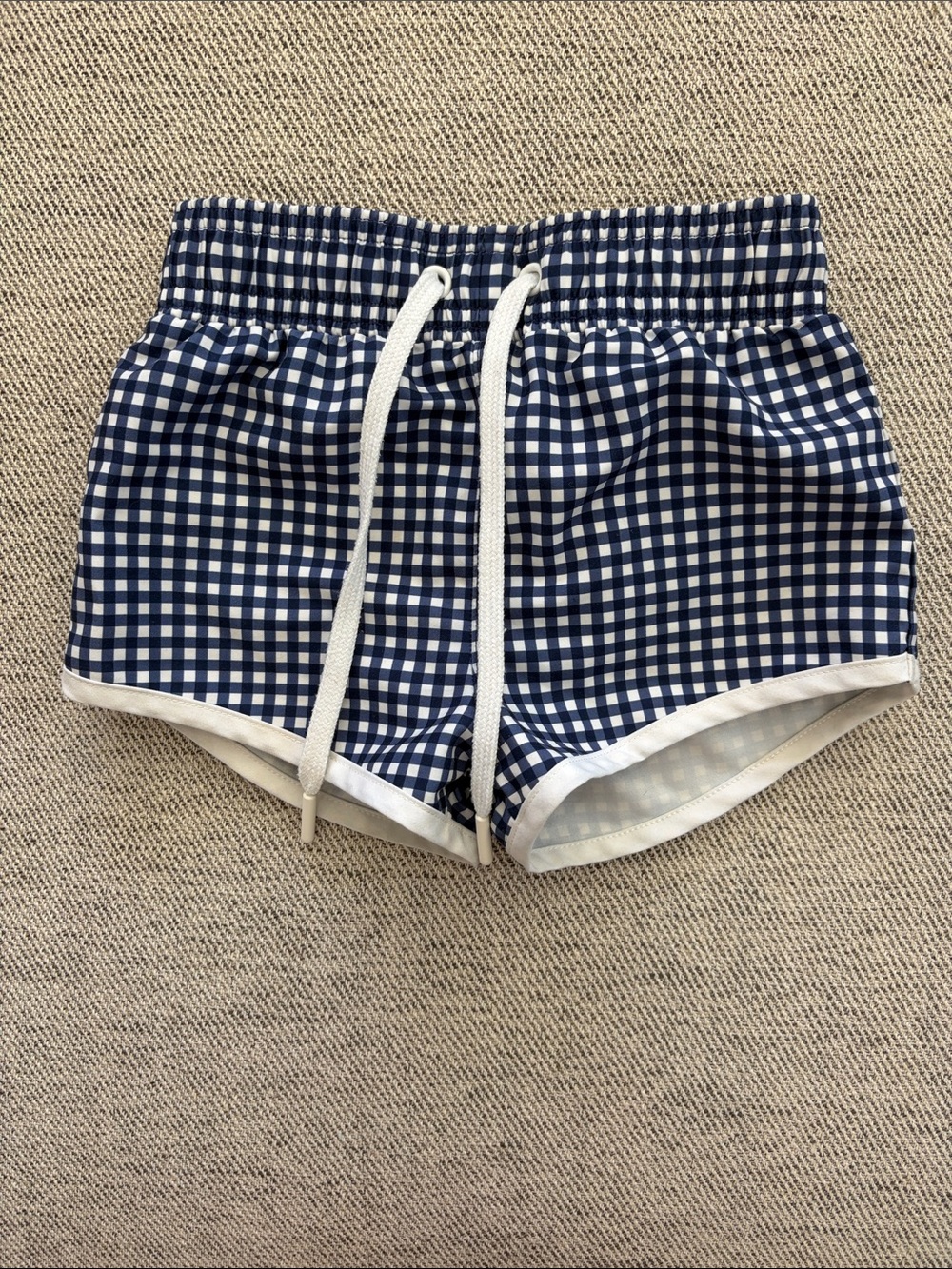 Kids Blue Gingham Swim Trunks with Drawstring